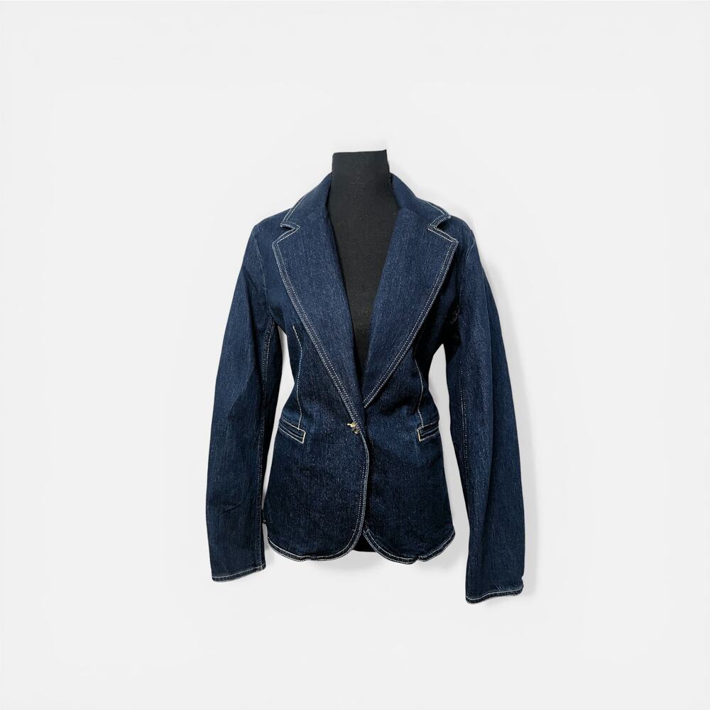 Free Assembly Vintage Denim Blazer Single Button Contrast Stitch Jacket Y2K 90s